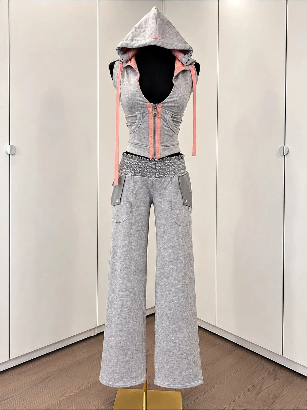 Gray & Pink Hooded Top with Matching pants